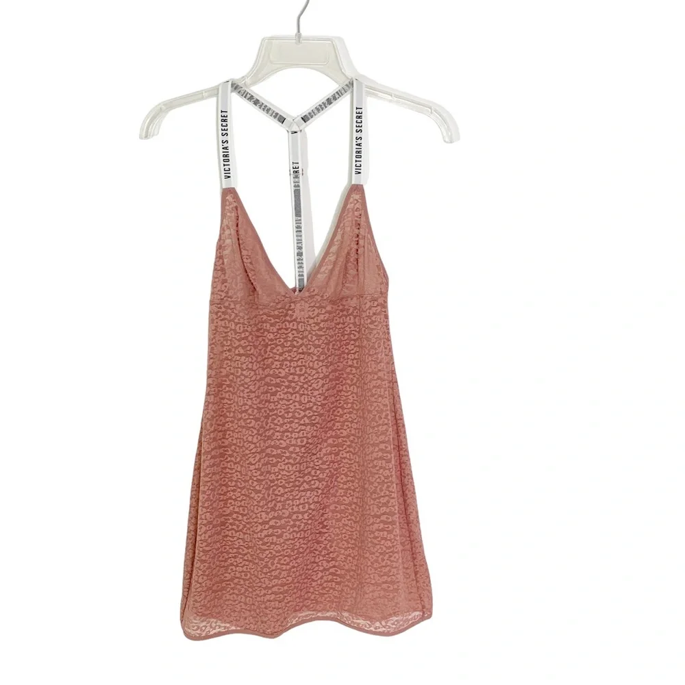 Victoria’s Secret Lace Slip Chemise Blush Pink Logo Elastic Straps Size S_2
